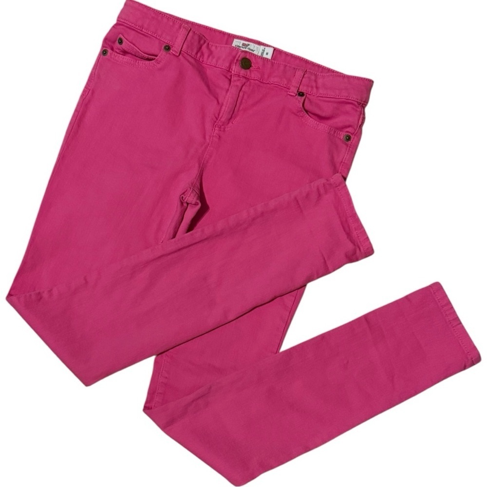 Vineyard Vines Girls Size 16 Bright Pink Skinny Jeans Adjustable Cotton Blend